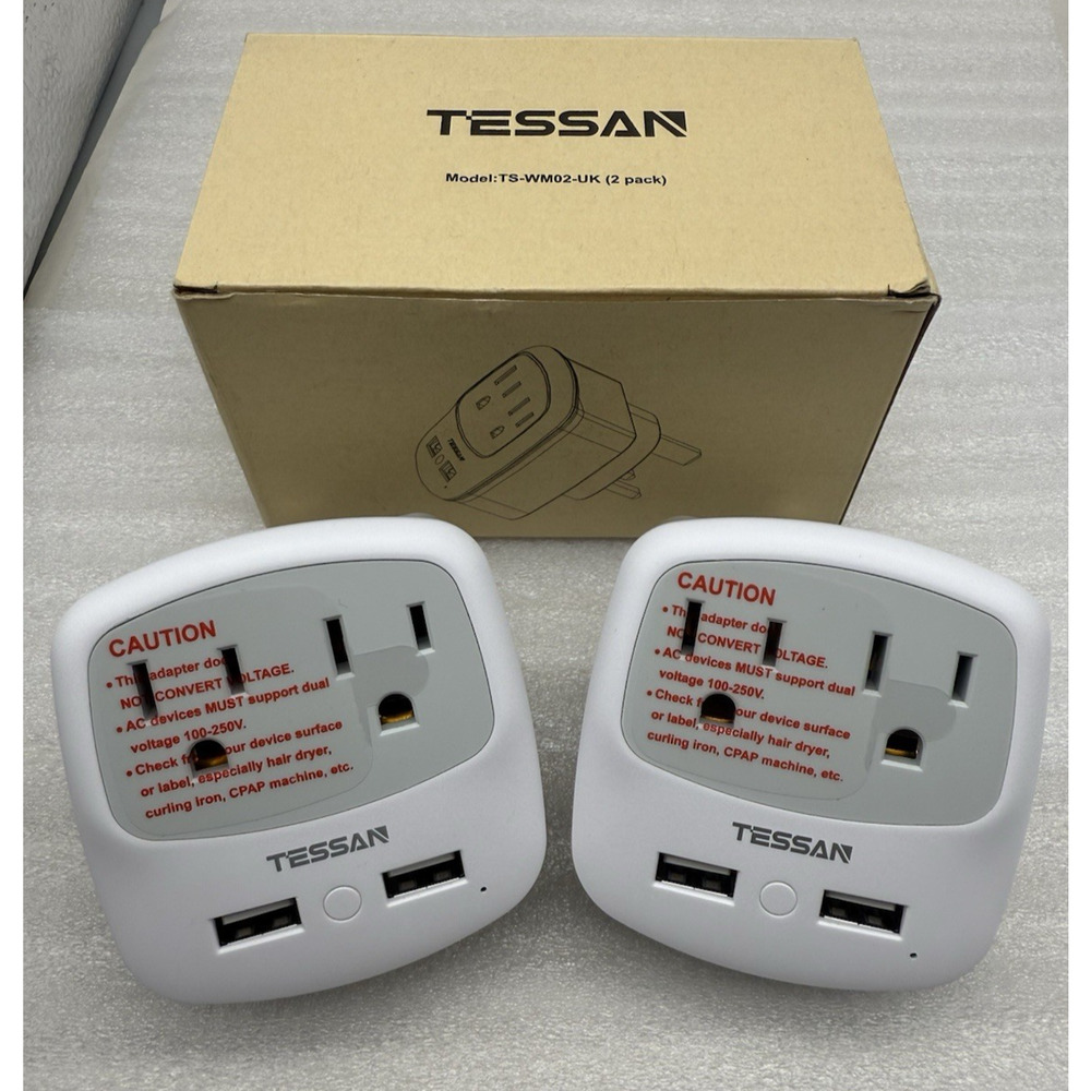 US to UK Plug Adapter, Type G Travel Adaptor w/ 2 USB 2 Electrical Outlets *READ